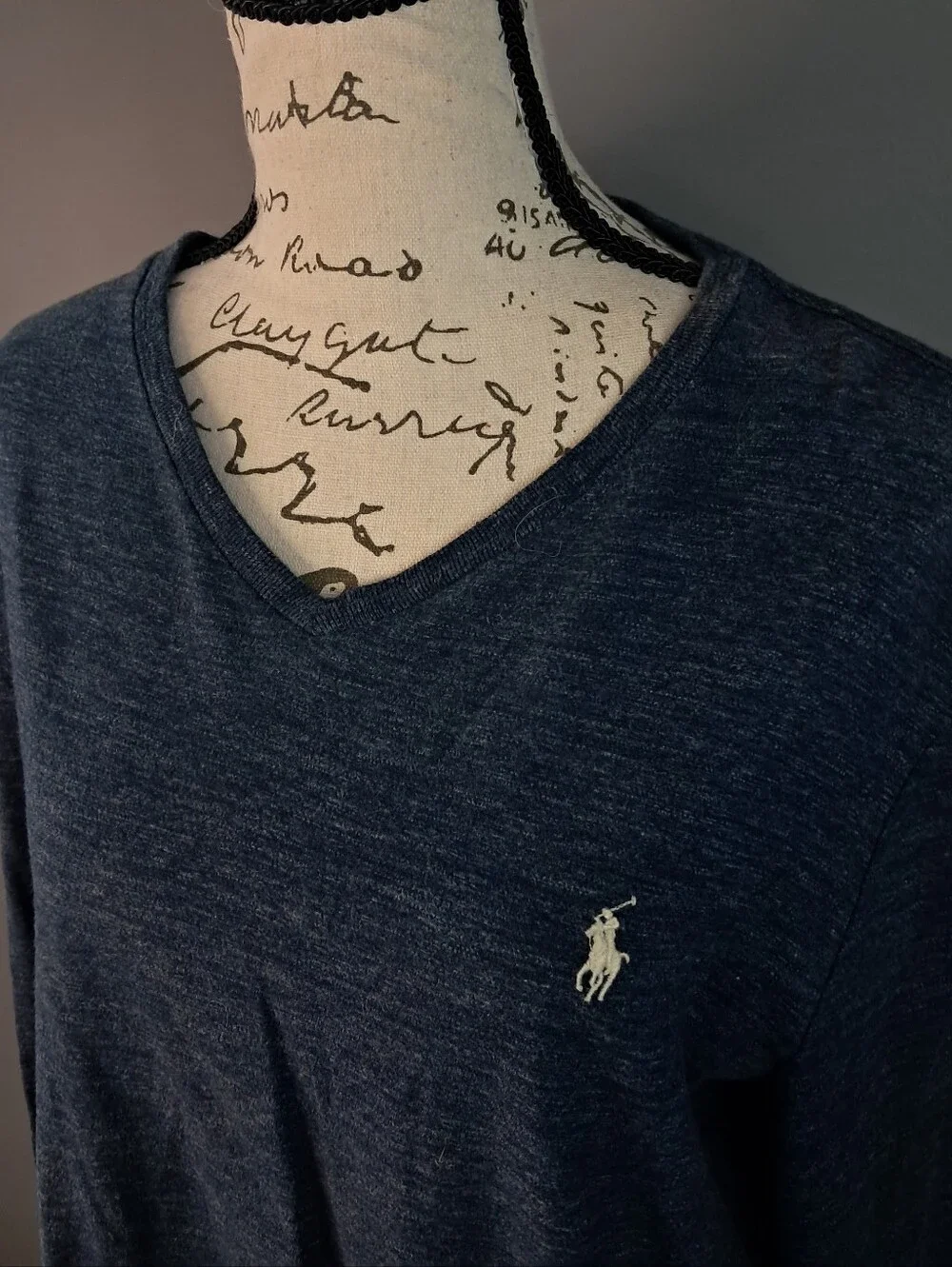 Polo Ralph Lauren Men’s Classic V-Neck Long Sleeve Cotton Shirt Size Medium Blue